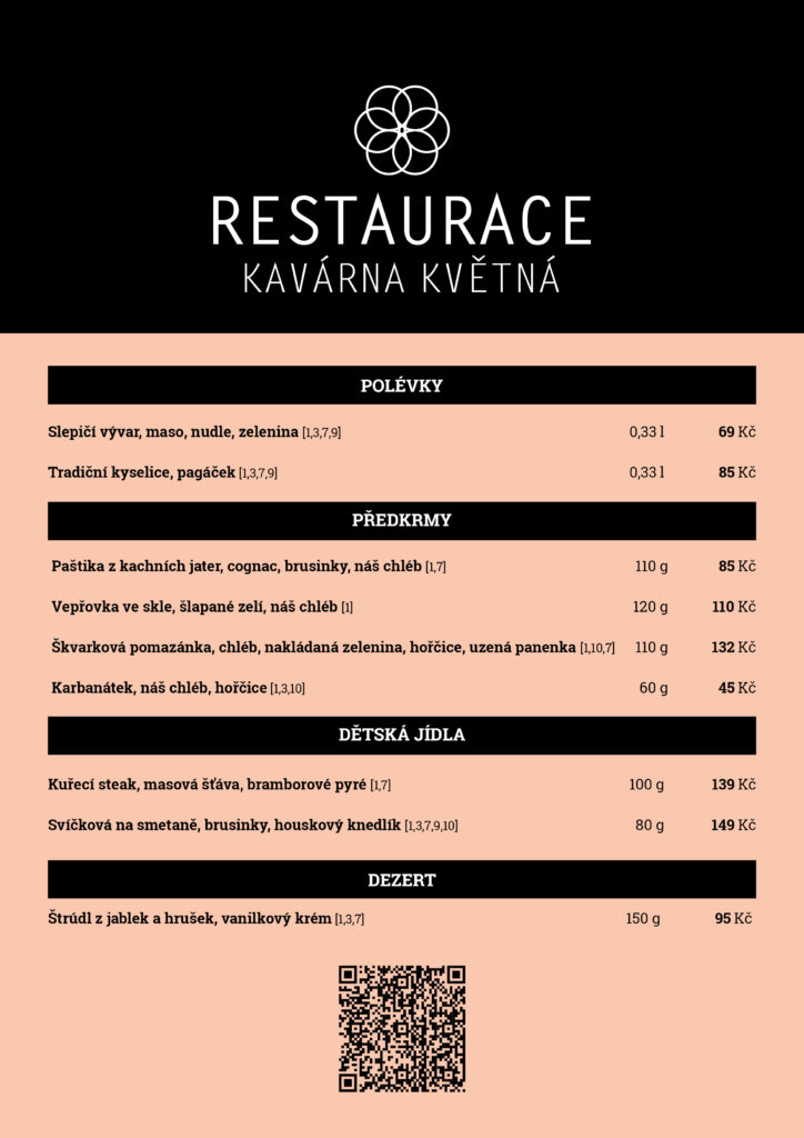 Jídelní lístek_restaurace Kavárna Květná